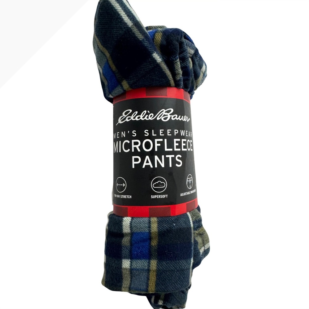 Eddie Bauer‎ Mens Microfleece Sleepwear Lounge Pants Indigo Plaid S  New